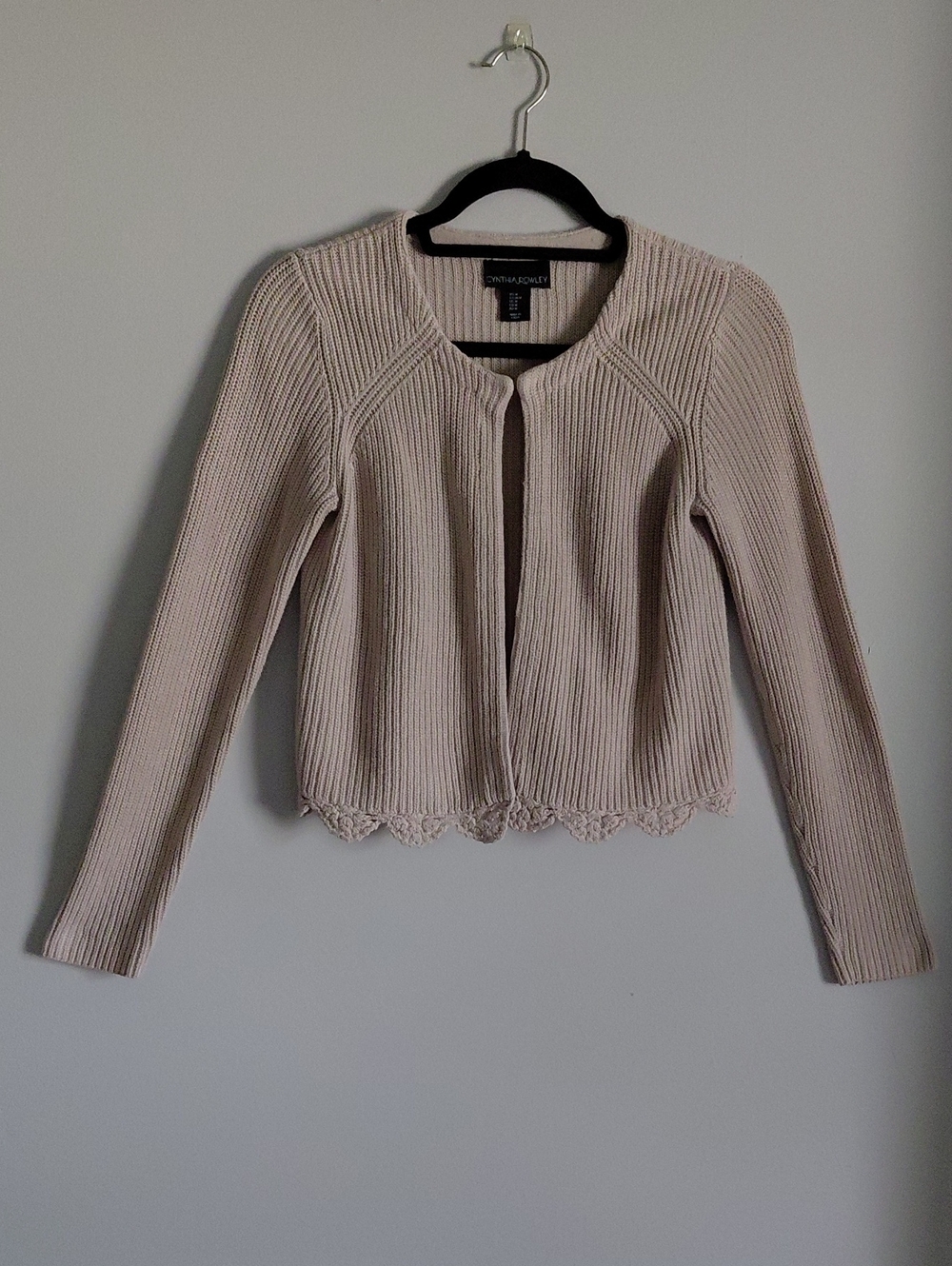 Cynthia Rowley Tan Scalloped Hem Cotton Knit Cardigan Sweater Dainty Medium